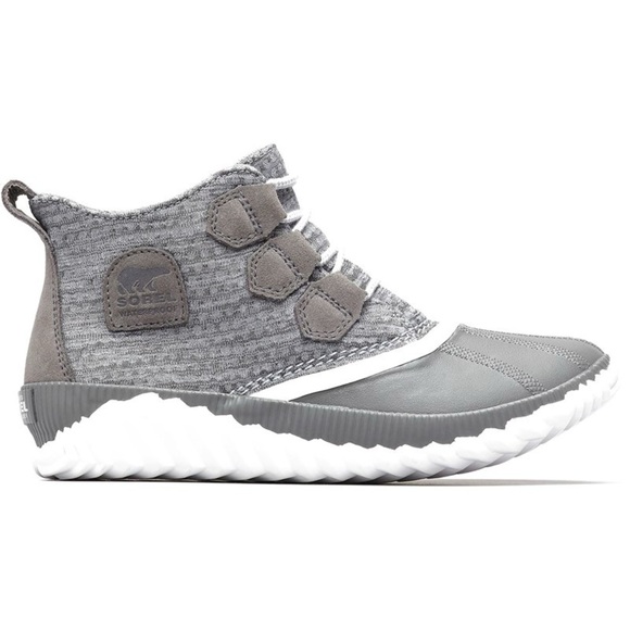 Sorel Out-N-About Plus Grey Knit Waterproof Duck Boots Booties - Picture 4 of 15